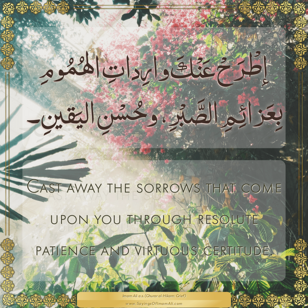 Cast away the sorrows that come upon you through resolute patience and...